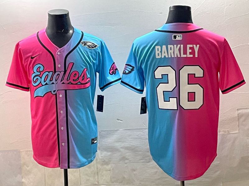 Men 2025 Philadelphia Eagles #26 Barkley Blue pink Nike Limited NFL Jersey style 010